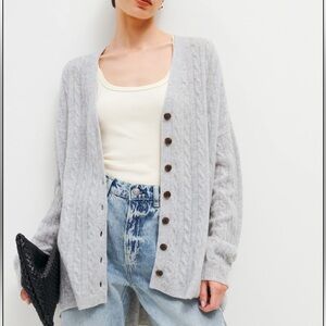 Reformation Gray Cable Knit Cardigan